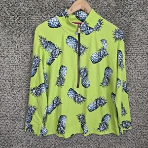 Crown & Ivy Top Womens PXL Petite XL Green Quarter Zip Pullover Pineapple Beach